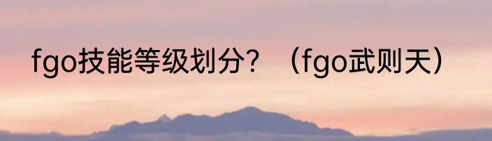 fgo技能等级划分？（fgo武则天）