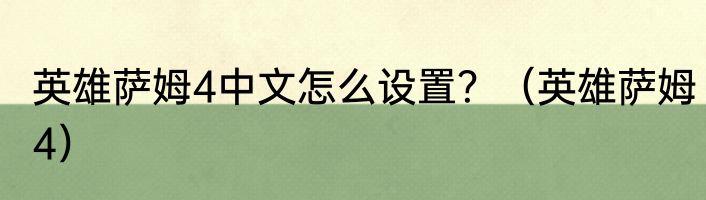 英雄萨姆4中文怎么设置？（英雄萨姆4）