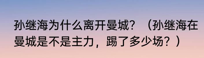 孙继海为什么离开曼城？（孙继海在曼城是不是主力，踢了多少场？）