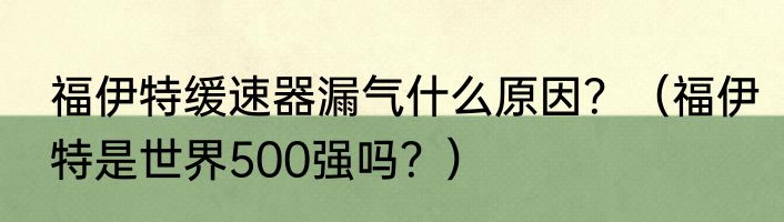 福伊特缓速器漏气什么原因？（福伊特是世界500强吗？）