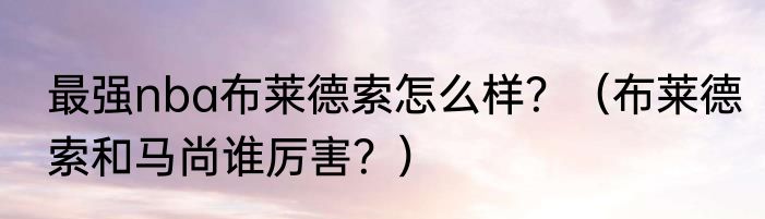 最强nba布莱德索怎么样？（布莱德索和马尚谁厉害？）