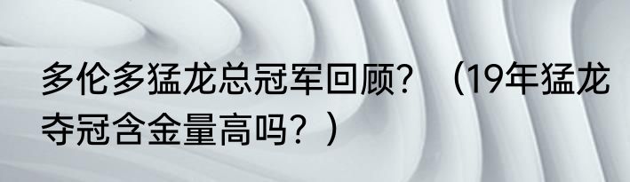 多伦多猛龙总冠军回顾？（19年猛龙夺冠含金量高吗？）