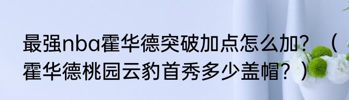 最强nba霍华德突破加点怎么加？（霍华德桃园云豹首秀多少盖帽？）