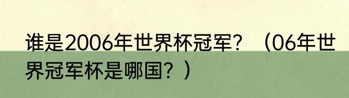 谁是2006年世界杯冠军？（06年世界冠军杯是哪国？）