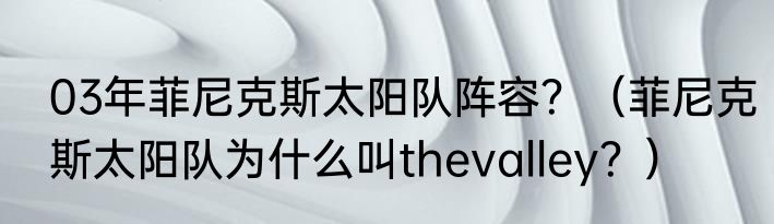 03年菲尼克斯太阳队阵容？（菲尼克斯太阳队为什么叫thevalley？）