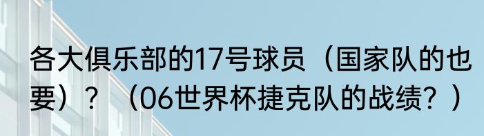 各大俱乐部的17号球员（国家队的也要）？（06世界杯捷克队的战绩？）