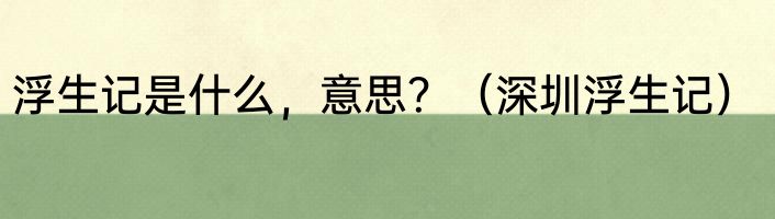 浮生记是什么，意思？（深圳浮生记）