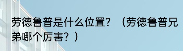 劳德鲁普是什么位置？（劳德鲁普兄弟哪个厉害？）