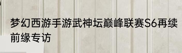 梦幻西游手游武神坛巅峰联赛S6再续前缘专访