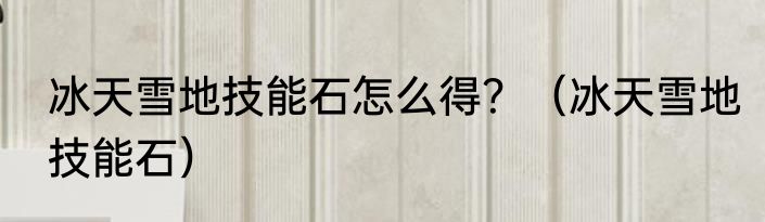 冰天雪地技能石怎么得？（冰天雪地技能石）
