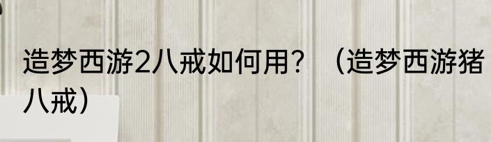 造梦西游2八戒如何用？（造梦西游猪八戒）