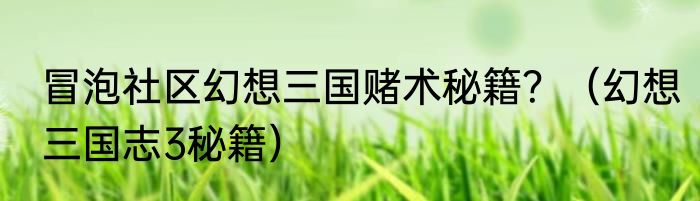 冒泡社区幻想三国赌术秘籍？（幻想三国志3秘籍）