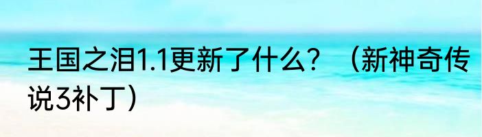 王国之泪1.1更新了什么？（新神奇传说3补丁）