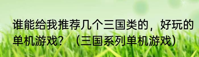 谁能给我推荐几个三国类的，好玩的单机游戏？（三国系列单机游戏）