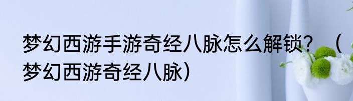 梦幻西游手游奇经八脉怎么解锁？（梦幻西游奇经八脉）