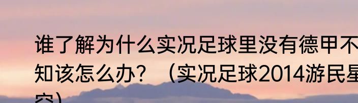 谁了解为什么实况足球里没有德甲不知该怎么办？（实况足球2014游民星空）