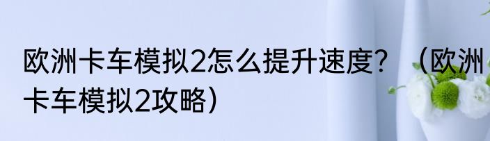 欧洲卡车模拟2怎么提升速度？（欧洲卡车模拟2攻略）