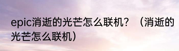 epic消逝的光芒怎么联机？（消逝的光芒怎么联机）