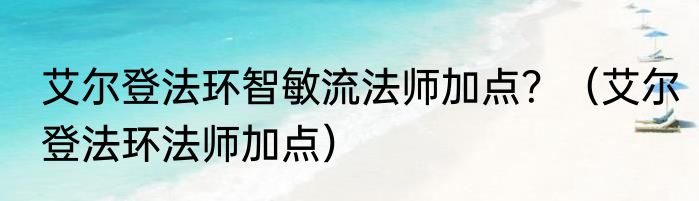 艾尔登法环智敏流法师加点？（艾尔登法环法师加点）