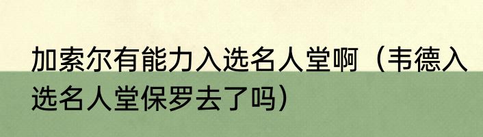 加索尔有能力入选名人堂啊（韦德入选名人堂保罗去了吗）