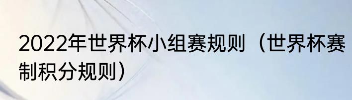 2022年世界杯小组赛规则（世界杯赛制积分规则）