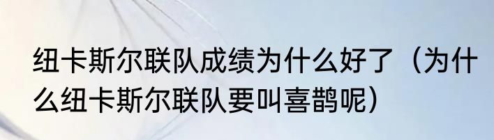纽卡斯尔联队成绩为什么好了（为什么纽卡斯尔联队要叫喜鹊呢）