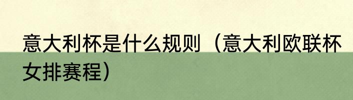 意大利杯是什么规则（意大利欧联杯女排赛程）