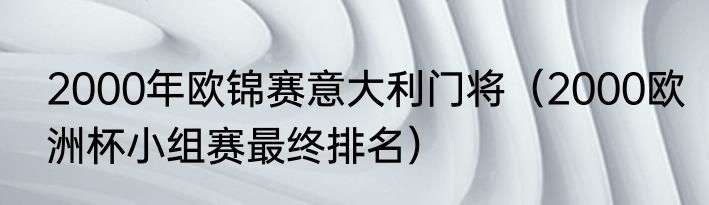 2000年欧锦赛意大利门将（2000欧洲杯小组赛最终排名）