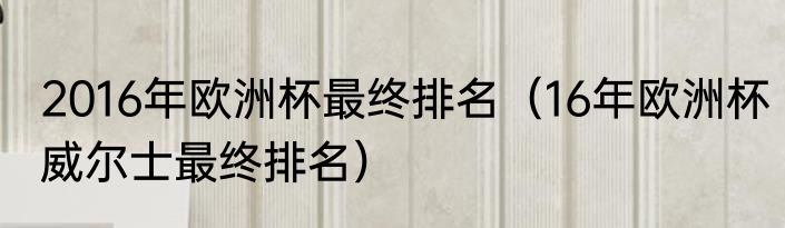 2016年欧洲杯最终排名（16年欧洲杯威尔士最终排名）