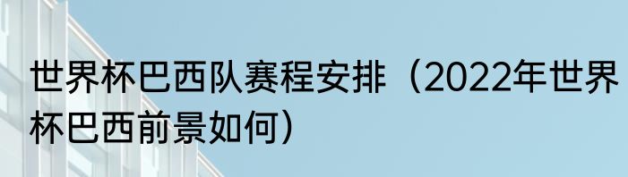 世界杯巴西队赛程安排（2022年世界杯巴西前景如何）