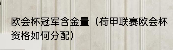 欧会杯冠军含金量（荷甲联赛欧会杯资格如何分配）