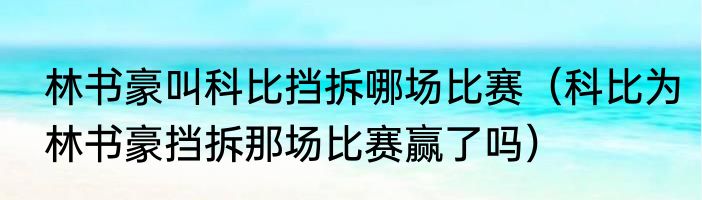 林书豪叫科比挡拆哪场比赛（科比为林书豪挡拆那场比赛赢了吗）