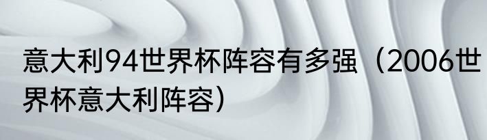 意大利94世界杯阵容有多强（2006世界杯意大利阵容）