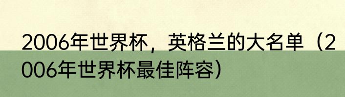 2006年世界杯，英格兰的大名单（2006年世界杯最佳阵容）