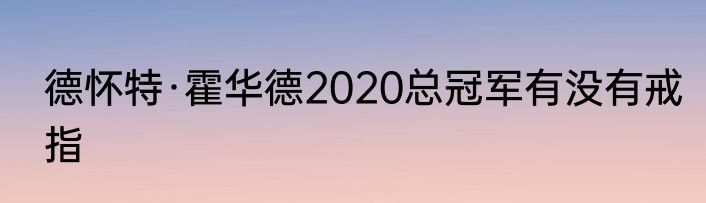 德怀特·霍华德2020总冠军有没有戒指