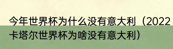 今年世界杯为什么没有意大利（2022卡塔尔世界杯为啥没有意大利）