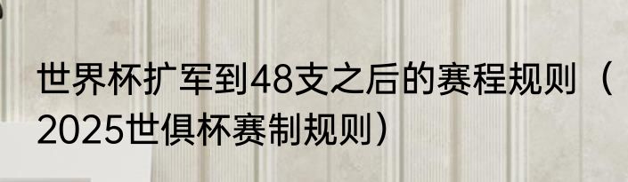 世界杯扩军到48支之后的赛程规则（2025世俱杯赛制规则）