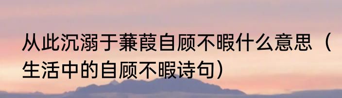 从此沉溺于蒹葭自顾不暇什么意思（生活中的自顾不暇诗句）