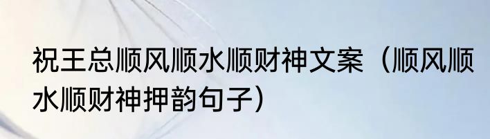 祝王总顺风顺水顺财神文案（顺风顺水顺财神押韵句子）