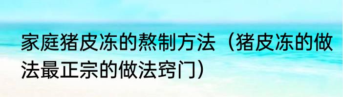 家庭猪皮冻的熬制方法（猪皮冻的做法最正宗的做法窍门）