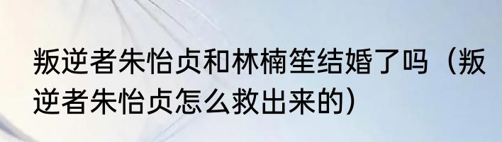 叛逆者朱怡贞和林楠笙结婚了吗（叛逆者朱怡贞怎么救出来的）