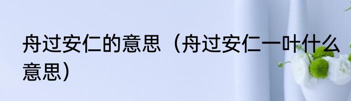 舟过安仁的意思（舟过安仁一叶什么意思）