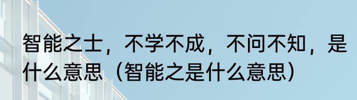 智能之士，不学不成，不问不知，是什么意思（智能之是什么意思）