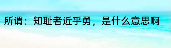 所谓：知耻者近乎勇，是什么意思啊