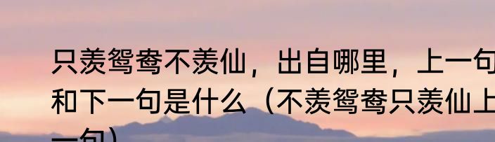 只羡鸳鸯不羡仙，出自哪里，上一句和下一句是什么（不羡鸳鸯只羡仙上一句）