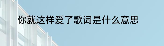 你就这样爱了歌词是什么意思