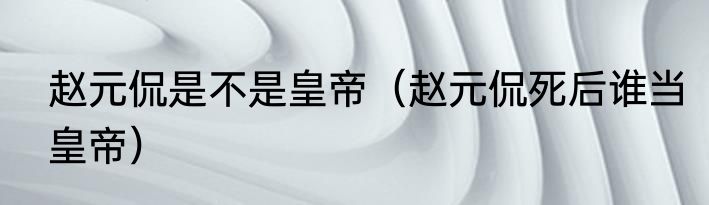 赵元侃是不是皇帝（赵元侃死后谁当皇帝）