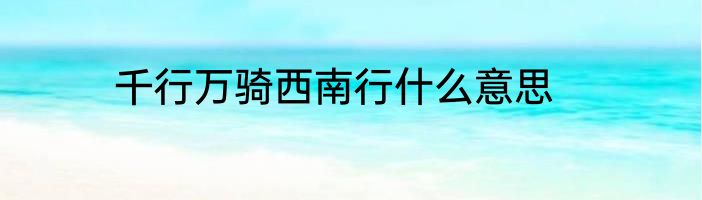 千行万骑西南行什么意思