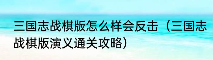 三国志战棋版怎么样会反击（三国志战棋版演义通关攻略）