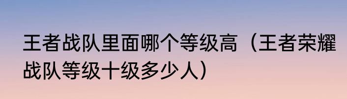 王者战队里面哪个等级高（王者荣耀战队等级十级多少人）
